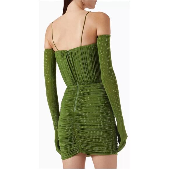 Alex Perry Sweetheart Ruched Crystal Jersey Bustier Fern Green Mini Dress Sz 6 - Picture 7 of 16